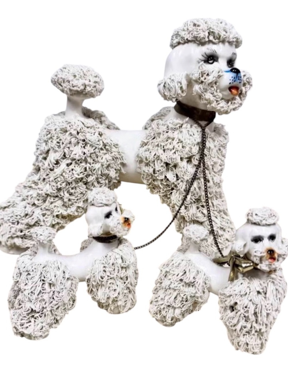 Vintage MCM RARE Large White Ceramic Poodle Dog Figurine Trio - Family